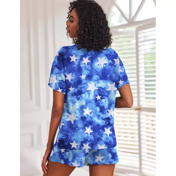 imageEkouaer 2 Pack Womens Pajama Sets Short Sleeve Top with Shorts Soft Comfy Loungewear Sleepwear SXXLBlue StarTie Dye Star