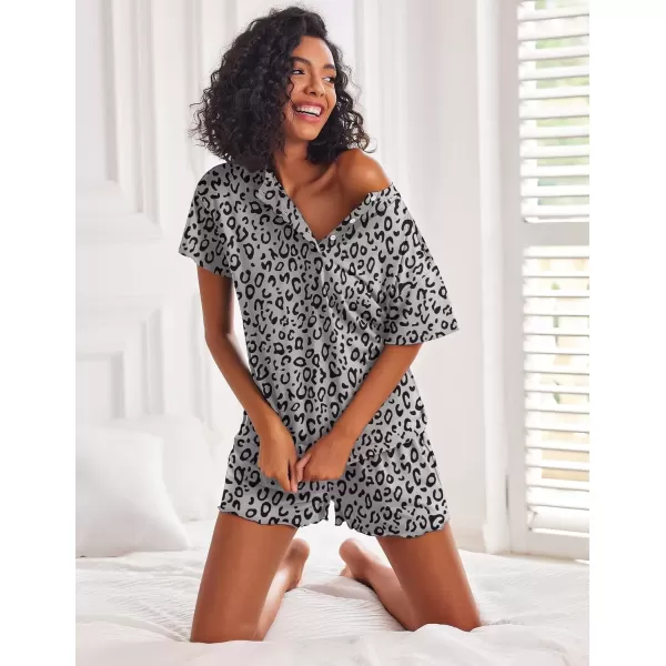 imageEkouaer 2 Pack Womens Pajama Sets Short Sleeve Top with Shorts Soft Comfy Loungewear Sleepwear SXXLGray LeopardBlack