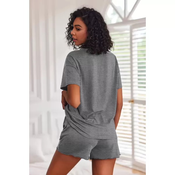 imageEkouaer 2 Pack Womens Pajama Sets Short Sleeve Top with Shorts Soft Comfy Loungewear Sleepwear SXXLGray LeopardGray