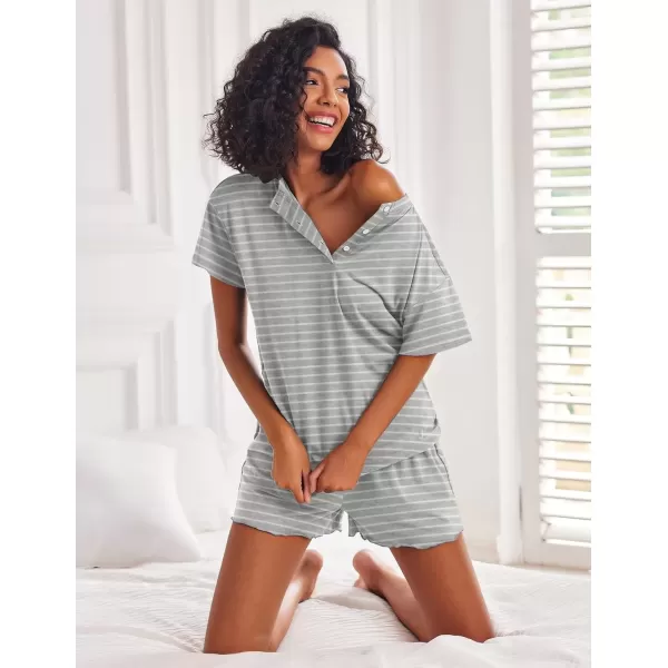 imageEkouaer 2 Pack Womens Pajama Sets Short Sleeve Top with Shorts Soft Comfy Loungewear Sleepwear SXXLGray StripeGray