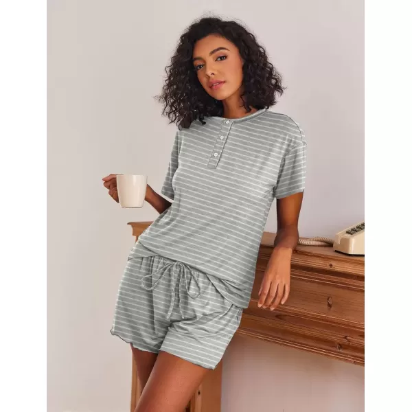 imageEkouaer 2 Pack Womens Pajama Sets Short Sleeve Top with Shorts Soft Comfy Loungewear Sleepwear SXXLGray StripeGray