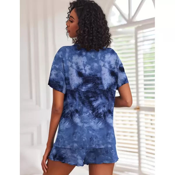 imageEkouaer 2 Pack Womens Pajama Sets Short Sleeve Top with Shorts Soft Comfy Loungewear Sleepwear SXXLTie Dye BlueBlack Sky