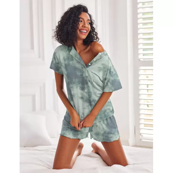 imageEkouaer 2 Pack Womens Pajama Sets Short Sleeve Top with Shorts Soft Comfy Loungewear Sleepwear SXXLTie Dye Dark GreenDark Green