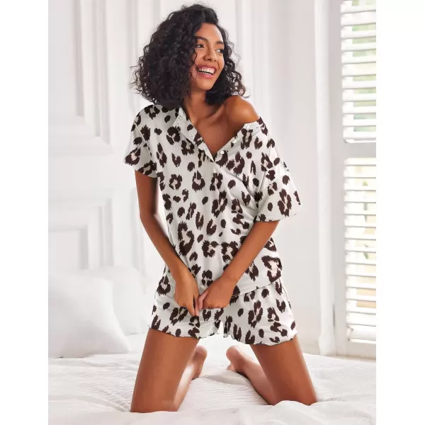 imageEkouaer 2 Pack Womens Pajama Sets Short Sleeve Top with Shorts Soft Comfy Loungewear Sleepwear SXXLWhite LeopardGray