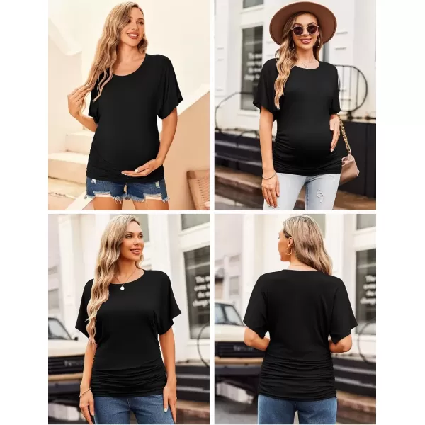 imageEkouaer Maternity Shirts 3 Packs Dolman Sleeve Side Ruched Tops Tunic Casual Pregnancy ClothesBlackGrayWhite