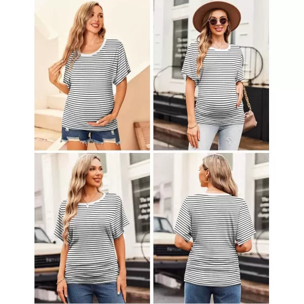 imageEkouaer Maternity Shirts 3 Packs Dolman Sleeve Side Ruched Tops Tunic Casual Pregnancy ClothesBlackGrayWhite