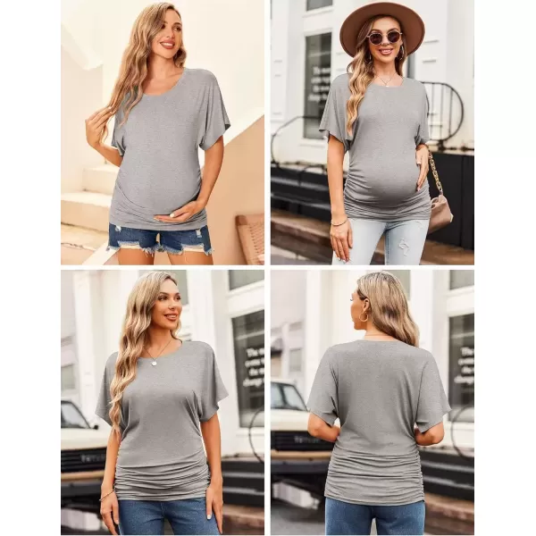 imageEkouaer Maternity Shirts 3 Packs Dolman Sleeve Side Ruched Tops Tunic Casual Pregnancy ClothesBlackGreenGray