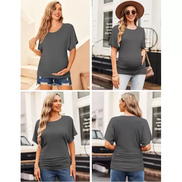 imageEkouaer Maternity Shirts 3 Packs Dolman Sleeve Side Ruched Tops Tunic Casual Pregnancy ClothesBlackGreenGrey