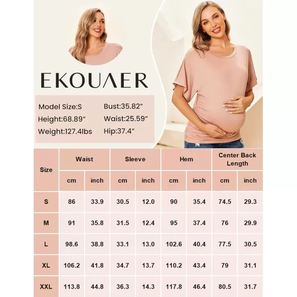 imageEkouaer Maternity Shirts 3 Packs Dolman Sleeve Side Ruched Tops Tunic Casual Pregnancy ClothesBlackGreenLake Blue