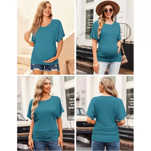 imageEkouaer Maternity Shirts 3 Packs Dolman Sleeve Side Ruched Tops Tunic Casual Pregnancy ClothesBlackGreenLake Blue