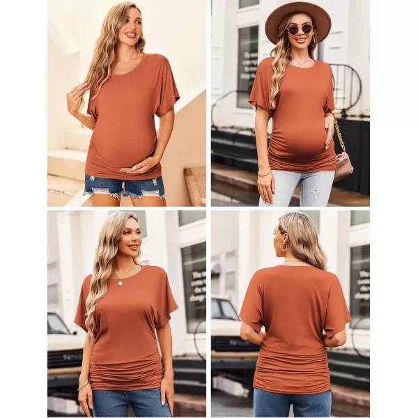 imageEkouaer Maternity Shirts 3 Packs Dolman Sleeve Side Ruched Tops Tunic Casual Pregnancy ClothesBlackGreyBrown