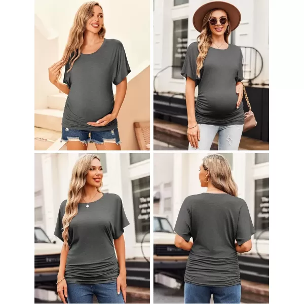 imageEkouaer Maternity Shirts 3 Packs Dolman Sleeve Side Ruched Tops Tunic Casual Pregnancy ClothesBlackGreyBrown