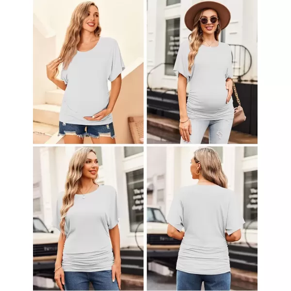 imageEkouaer Maternity Shirts 3 Packs Dolman Sleeve Side Ruched Tops Tunic Casual Pregnancy ClothesBlackLight GreyWhite