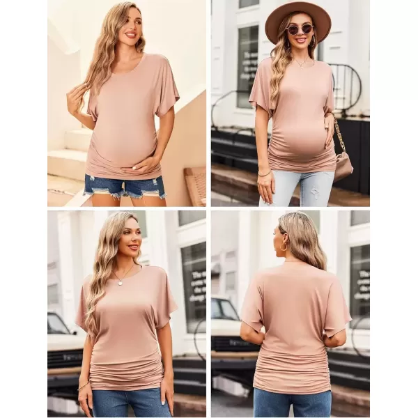 imageEkouaer Maternity Shirts 3 Packs Dolman Sleeve Side Ruched Tops Tunic Casual Pregnancy ClothesBlackMisty RoseLight Grey