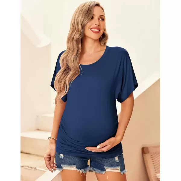 imageEkouaer Maternity Shirts 3 Packs Dolman Sleeve Side Ruched Tops Tunic Casual Pregnancy ClothesBlackNavy BlueDark Gray