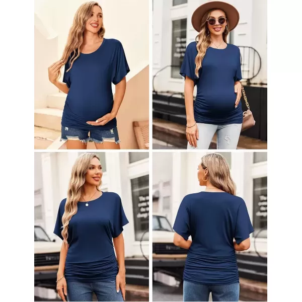 imageEkouaer Maternity Shirts 3 Packs Dolman Sleeve Side Ruched Tops Tunic Casual Pregnancy ClothesBlackNavy BlueDark Gray