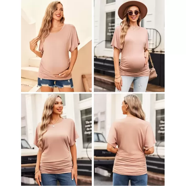 imageEkouaer Maternity Shirts 3 Packs Dolman Sleeve Side Ruched Tops Tunic Casual Pregnancy ClothesBlackPinkGreen