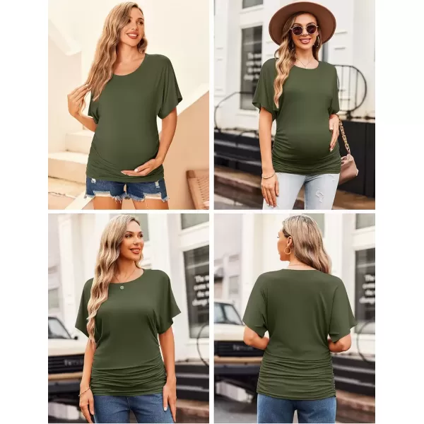 imageEkouaer Maternity Shirts 3 Packs Dolman Sleeve Side Ruched Tops Tunic Casual Pregnancy ClothesBlackPinkGreen