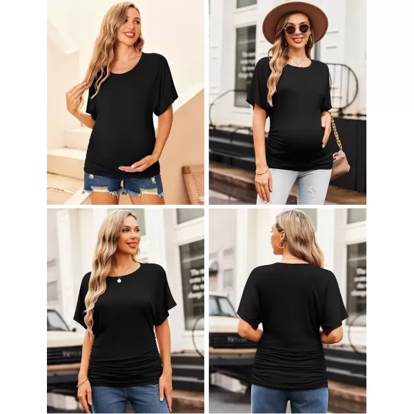 imageEkouaer Maternity Shirts 3 Packs Dolman Sleeve Side Ruched Tops Tunic Casual Pregnancy ClothesBlackPinkWhite