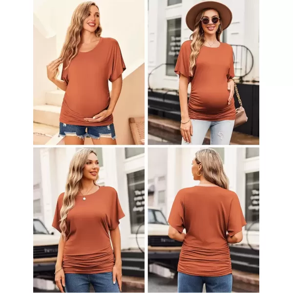 imageEkouaer Maternity Shirts 3 Packs Dolman Sleeve Side Ruched Tops Tunic Casual Pregnancy ClothesCaramelDark RedDark Grey