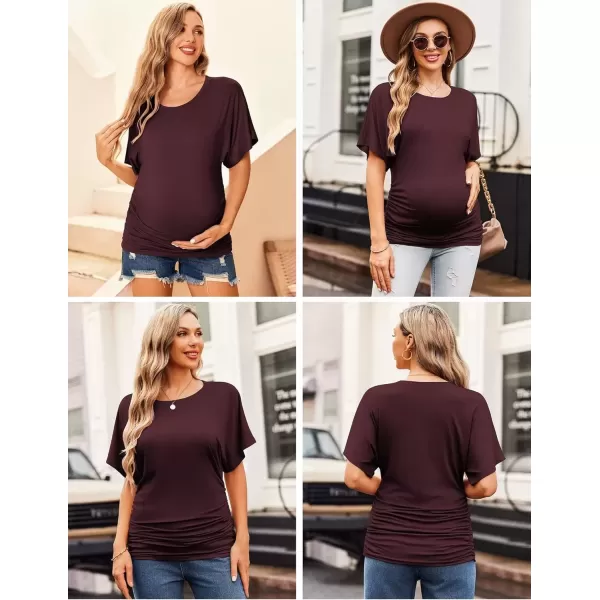 imageEkouaer Maternity Shirts 3 Packs Dolman Sleeve Side Ruched Tops Tunic Casual Pregnancy ClothesCaramelDark RedDark Grey