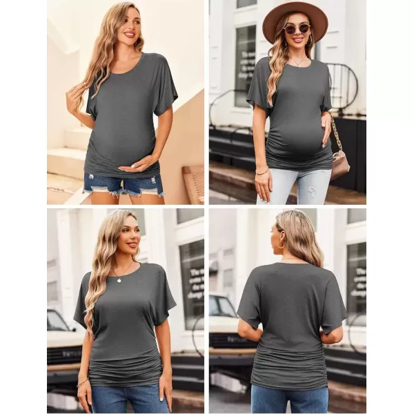 imageEkouaer Maternity Shirts 3 Packs Dolman Sleeve Side Ruched Tops Tunic Casual Pregnancy ClothesCaramelDark RedDark Grey