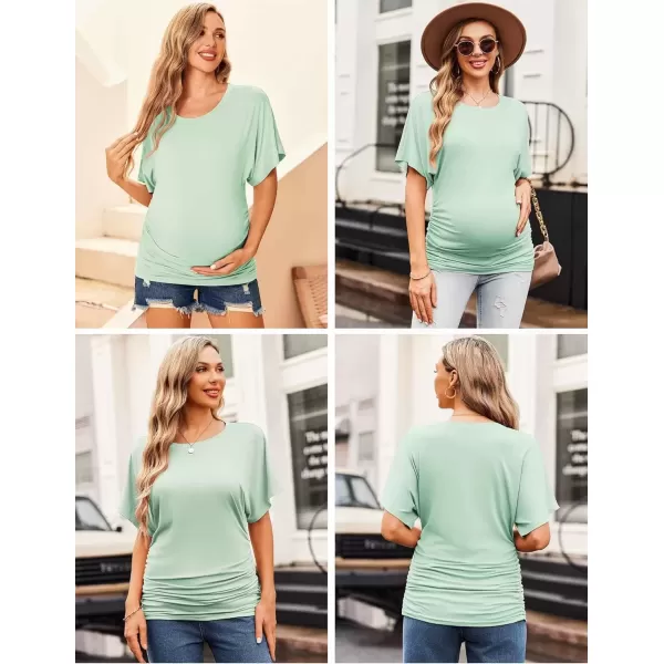 imageEkouaer Maternity Shirts 3 Packs Dolman Sleeve Side Ruched Tops Tunic Casual Pregnancy ClothesGrayDark RedGreen