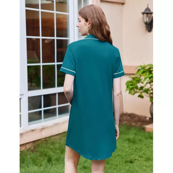 imageEkouaer Nightgowns for Women Button Down Sleepshirt Short Sleeve Nightshirt Boyfriend Pajamas V Neck Nightdress SXXXLBlue Green