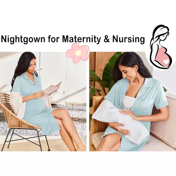 imageEkouaer Nightgowns for Women Button Down Sleepshirt Short Sleeve Nightshirt Boyfriend Pajamas V Neck Nightdress SXXXLLight Blue