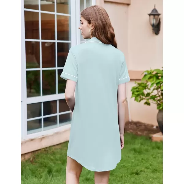 imageEkouaer Nightgowns for Women Button Down Sleepshirt Short Sleeve Nightshirt Boyfriend Pajamas V Neck Nightdress SXXXLLight Blue