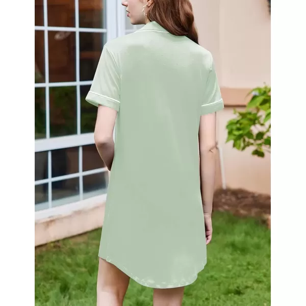 imageEkouaer Nightgowns for Women Button Down Sleepshirt Short Sleeve Nightshirt Boyfriend Pajamas V Neck Nightdress SXXXLLight Green