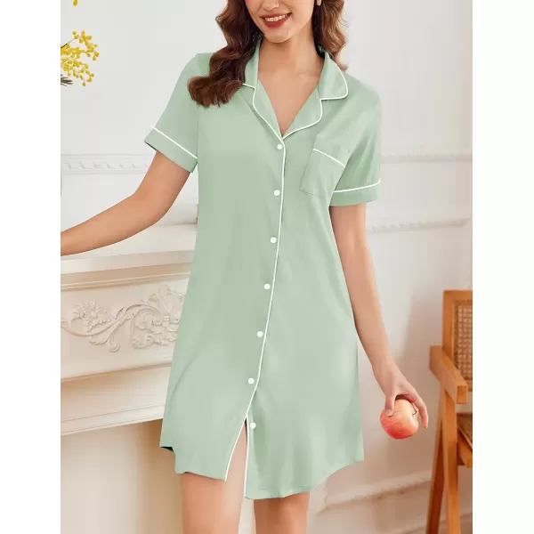 imageEkouaer Nightgowns for Women Button Down Sleepshirt Short Sleeve Nightshirt Boyfriend Pajamas V Neck Nightdress SXXXLLight Green