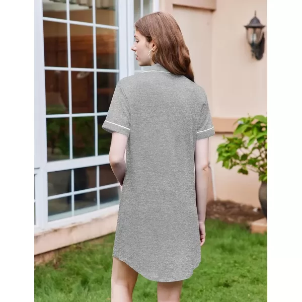 imageEkouaer Nightgowns for Women Button Down Sleepshirt Short Sleeve Nightshirt Boyfriend Pajamas V Neck Nightdress SXXXLLight Grey