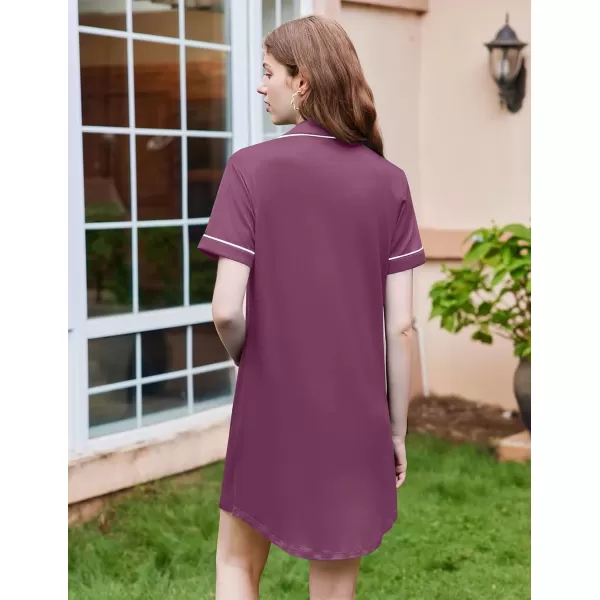 imageEkouaer Nightgowns for Women Button Down Sleepshirt Short Sleeve Nightshirt Boyfriend Pajamas V Neck Nightdress SXXXLPurple