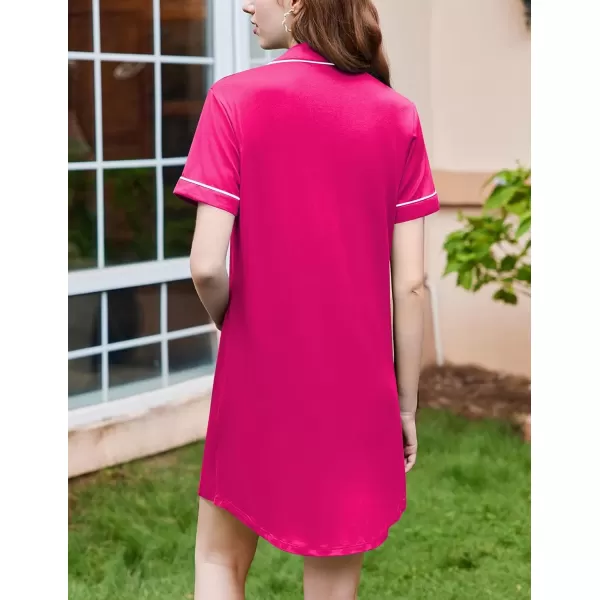 imageEkouaer Nightgowns for Women Button Down Sleepshirt Short Sleeve Nightshirt Boyfriend Pajamas V Neck Nightdress SXXXLRose Red