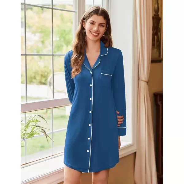 imageEkouaer Nightgowns for Women Long Sleeve Nightshirt Button Down Sleepshirt Nightdress Boyfriend Sleepwear SXXXLBlue