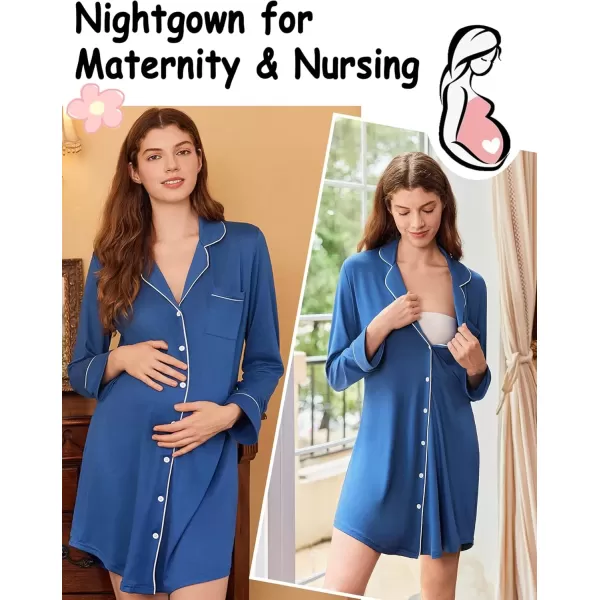 imageEkouaer Nightgowns for Women Long Sleeve Nightshirt Button Down Sleepshirt Nightdress Boyfriend Sleepwear SXXXLBlue