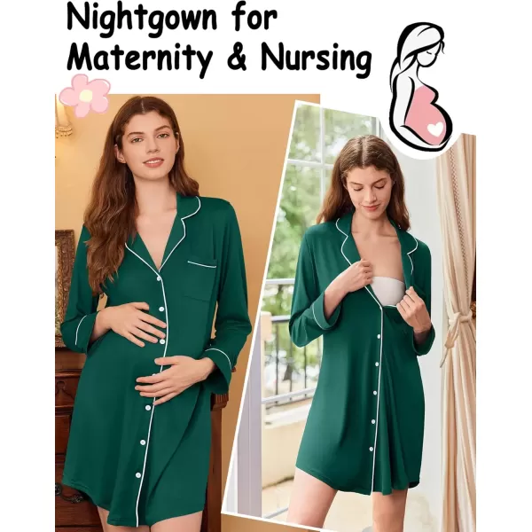 imageEkouaer Nightgowns for Women Long Sleeve Nightshirt Button Down Sleepshirt Nightdress Boyfriend Sleepwear SXXXLGreen