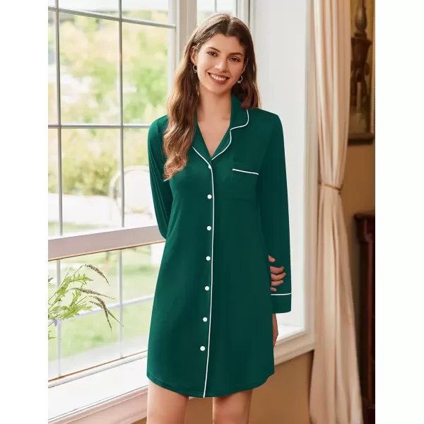 imageEkouaer Nightgowns for Women Long Sleeve Nightshirt Button Down Sleepshirt Nightdress Boyfriend Sleepwear SXXXLGreen