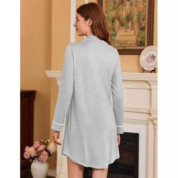 imageEkouaer Nightgowns for Women Long Sleeve Nightshirt Button Down Sleepshirt Nightdress Boyfriend Sleepwear SXXXLGrey