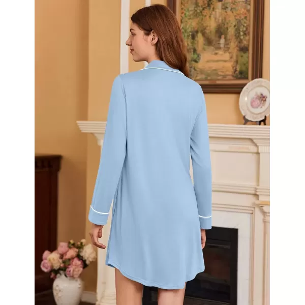 imageEkouaer Nightgowns for Women Long Sleeve Nightshirt Button Down Sleepshirt Nightdress Boyfriend Sleepwear SXXXLLight Blue