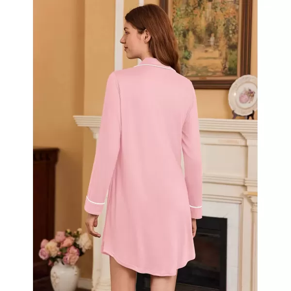 imageEkouaer Nightgowns for Women Long Sleeve Nightshirt Button Down Sleepshirt Nightdress Boyfriend Sleepwear SXXXLLight Pink
