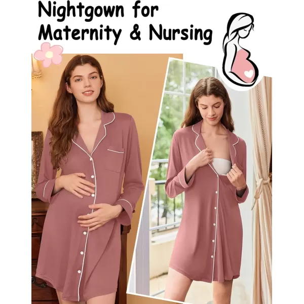 imageEkouaer Nightgowns for Women Long Sleeve Nightshirt Button Down Sleepshirt Nightdress Boyfriend Sleepwear SXXXLPink