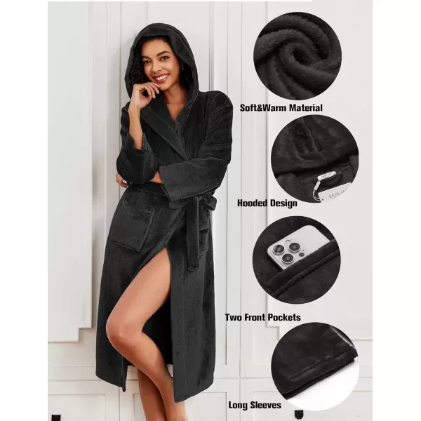 imageEkouaer Plush Robes for Women with Hooded Warm Soft Cozy Long Fleece Bathrobe SXXLBlack