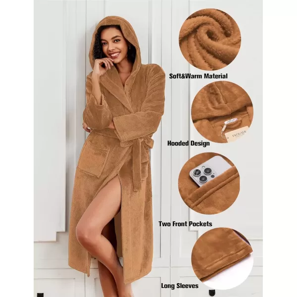 imageEkouaer Plush Robes for Women with Hooded Warm Soft Cozy Long Fleece Bathrobe SXXLBrown