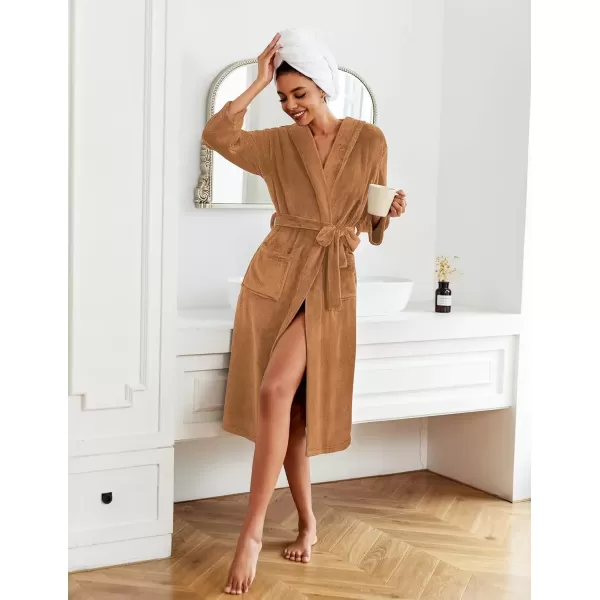 imageEkouaer Plush Robes for Women with Hooded Warm Soft Cozy Long Fleece Bathrobe SXXLBrown