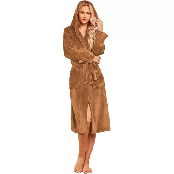 imageEkouaer Plush Robes for Women with Hooded Warm Soft Cozy Long Fleece Bathrobe SXXLBrown