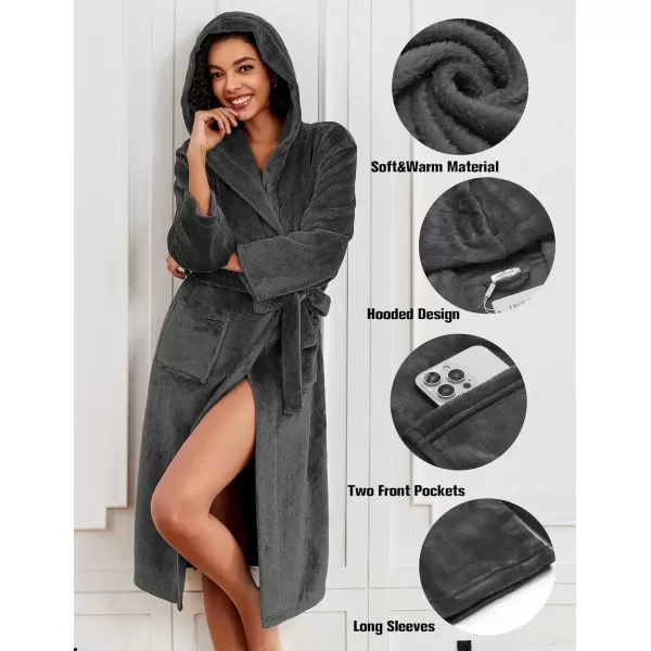 imageEkouaer Plush Robes for Women with Hooded Warm Soft Cozy Long Fleece Bathrobe SXXLDark Gray