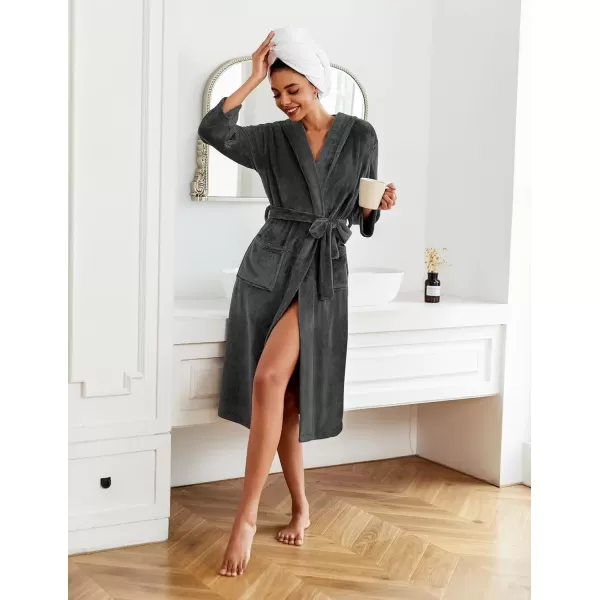 imageEkouaer Plush Robes for Women with Hooded Warm Soft Cozy Long Fleece Bathrobe SXXLDark Gray