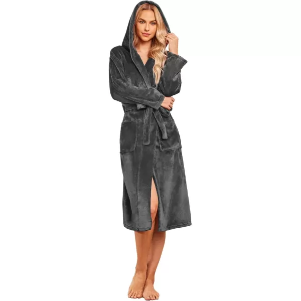 imageEkouaer Plush Robes for Women with Hooded Warm Soft Cozy Long Fleece Bathrobe SXXLDark Gray